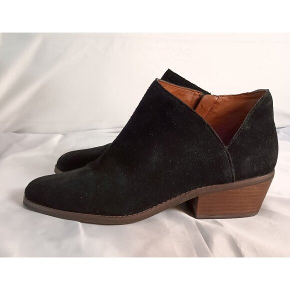 Lucky Brand Fenley Black Suede Cut Out Ankle Booties Women’s 10 Leather - Picture 3 of 12